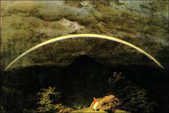 Paysage de montagne avec arc-en-ciel.