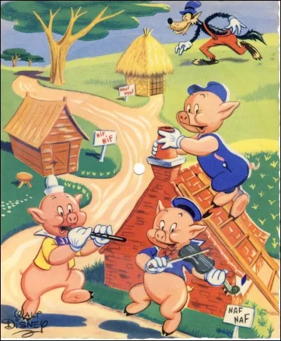 Tu lis cette histoire : "Les Trois Petits Cochons". Quel mot peut être écrit quand l'histoire est terminée ?