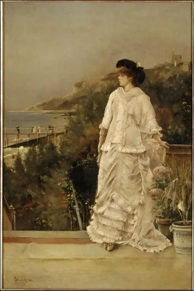 Qui a réalisé ce "portrait de femme sur une terrasse au bord de mer" ?