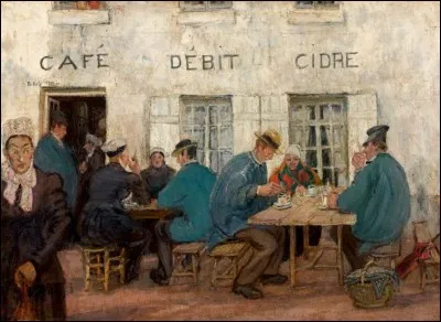 Qui a représenté ces "paysans normands à la terrasse d'un café" ?