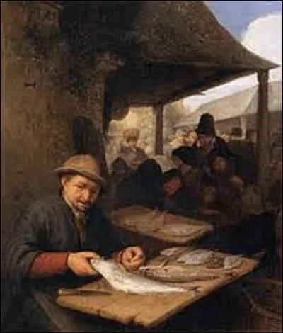Acquit lors d'une vente publique de tableaux par le musée du Louvre en 1801, "Le Marché aux poissons" est l'oeuvre d'un peintre et graveur néerlandais (1610-1685). Peinte en 1659, cette toile décrit un marché urbain, thème fort répandu de la peinture flamande à cette époque. Qui en est l'auteur ?