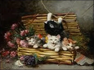 Goguettier, philanthrope et artiste peintre montmartrois (1858-1928), il fait de la peinture représentant des chats, sa spécialité. Ses reproductions et ses uvres continuent à avoir du succès auprès de nos amis les matous et se vendent toujours dans le commerce. Mais quel est le nom de cet amoureux de ce petit félin qui a peint cette toile intitulée "Un panier plein de chats" ?