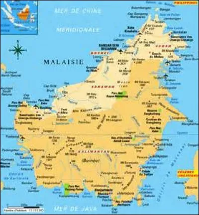 L'île de Bornéo est partagée par deux pays.