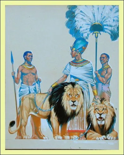 Qui est ce pharaon célèbre ne se séparant jamais de ses fidèles lions ?