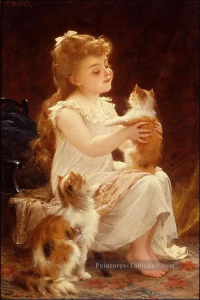 Qui a peint cette petite fille jouant avec des chats ?