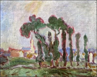 Qui a peint "L'église derrière les trois arbres en Normandie" ?