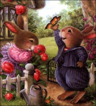 A quoi ressemblent les fleurs qui entourent les lapins ?