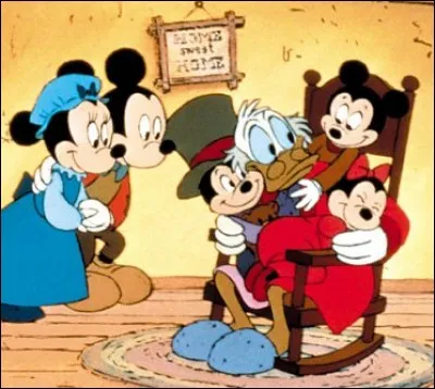 Qui tient les neveux de Mickey dans ses bras ?