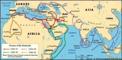 Le pèlerin Ibn Battûta a traversé de nombreuses régions de l'Afrique jusqu'à l'Asie lors de plusieurs voyages effectués de 1325 à 1354. Quelle(s)partie(s) du monde n'a-t-il jamais traversée(s) ?
