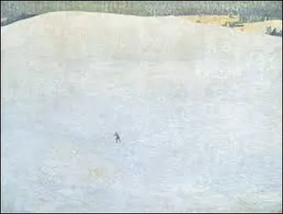 Tableau de grande envergure, plus de 4 m², "Paysage de neige" ou "Grand hiver" est une toile peinte, en 1904, par un artiste suisse (1868-1961). On remarquera la démesure de la surface accordée au blanc, nuance délicate qui met en valeur la tache sombre d'un skieur. Qui est l'auteur de cette oeuvre ?
