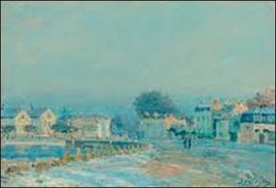 Actuellement visible au musée des beaux-arts de Virginie, à Richmond aux États-Unis, "L'Abreuvoir à Marly-le-Roi, gelée blanche", est une huile sur toile réalisée, en 1876, par un artiste peintre et graveur impressionniste. Quel est son nom ?