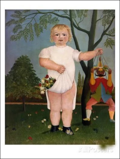 Cette toile est intitulée "Pour fêter le bébé", et signée :