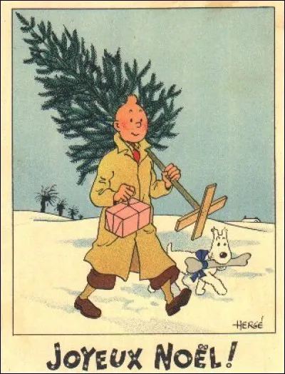 Tintin est parti chercher son sapin afin de le décorer. Que tient Milou dans sa gueule ?