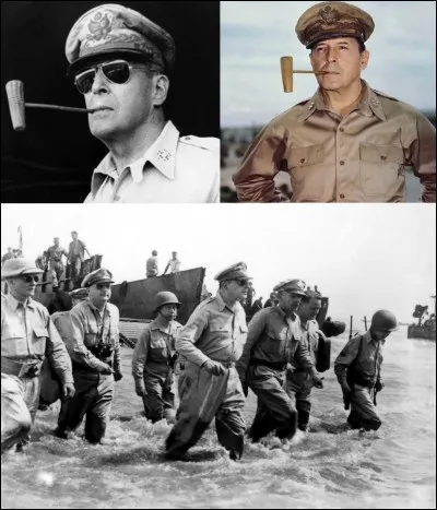 2e Guerre mondiale ;
Ce général à la pipe en maïs commanda en chef pendant la guerre dans le Pacifique du Sud-ouest. Devenu chef des forces d'occupation du Japon, il fut surnommé « shogun aux yeux bleus ». Il fut « viré » dans un autre conflit alors qu'il a été soupçonné de préconiser l'usage de la bombe atomique. 
Qui est ce général ?