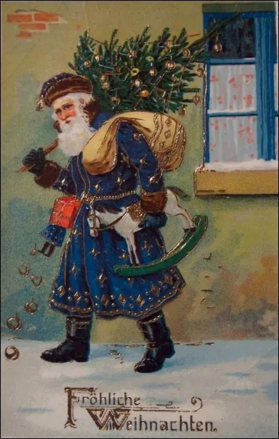 Le père Noël est chargé et il va faire des heureux. Quel est ce beau jouet en bois, peut-être une copie du plus ancien modèle exposé dans un musée ?