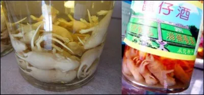 Le vin de souris : Cet alcool est composé d'alcool de riz dans lequel on immerge des bébés souris de moins de 3 jours. Il est considéré comme un tonique...