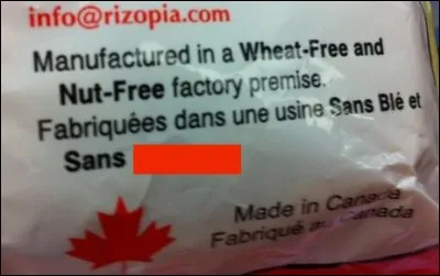Au Canada, même si tous les Québécois ne sont pas parfaitement bilingues, les anglophones non plus, apparemment ! Comment ont-ils traduit "nut-free" ?