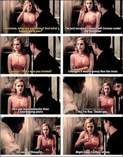 Dans le tome 6, que propose le serveur à Harry et Hermione derrière le rideau ?