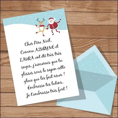 Lolitalaura et Azuryne auraient aimé recevoir de la glace en provenance d'Angleterre. Pour que le père Noël en trouve, il fallait trouver la traduction de "crème glacée" en anglais...