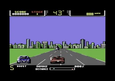 Dans quel jeu sorti en 1990 sur C64 deux policiers sont-ils à la poursuite de criminels à bord de cette splendide voiture de course rouge ?