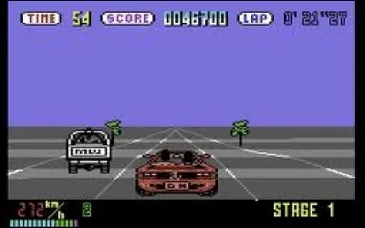 Dans ce jeu à la bande son très populaire le joueur doit passer quatre « checkpoints » sur cinq circuits avec une limite de temps. Quel est ce jeu sorti sur C64 en 1988 ?