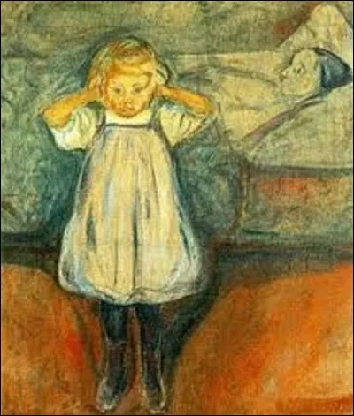 Pourriez-vous me citer le nom de ce peintre expressionniste qui a peint, en 1899, cette huile sur toile s'intitulant "L'Enfant et la Mort", où l'on peut voir un chérubin aux cheveux blonds se tenir les mains sur sa tête faisant face au spectateur, tournant ainsi le dos à un lit où gît une femme morte, ou étant à l'agonie ?