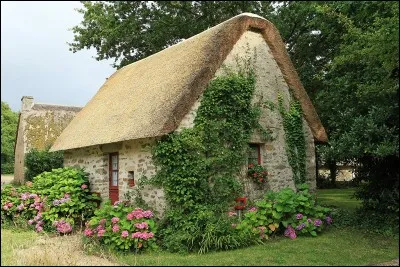 Joli toit de chaume photographié à Kerhinet dans le parc naturel de la Brière, marais situé non loin de Guérande :