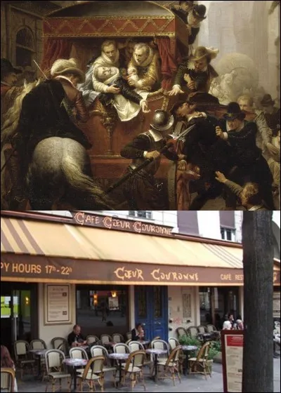 Nous sommes le 14 mai 1610, rue de la Ferronnerie. Henri IV vient d'être assassiné par Ravaillac devant une boutique. La veille, Marie de Médicis a été couronnée « reine de France », elle devient régente du royaume puisque Louis XIII n'est pas majeur. Quel est son rôle ? C'est un mystère qui n'est toujours pas éclairci ! Mais revenons à Henri IV.
Connaissez-vous le nom de cette boutique devant laquelle il fut assassiné ?