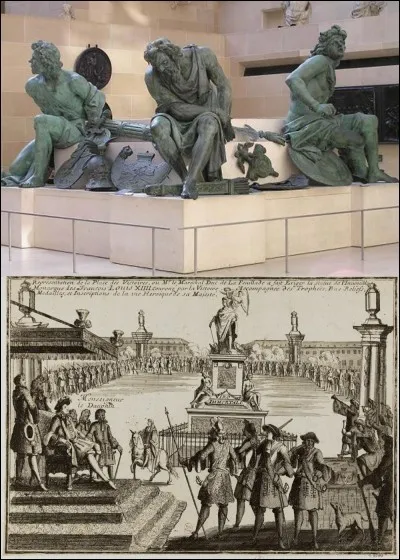 Allons « place de la Victoire » !
« Appelez la police ! Quatre « prisonniers » se sont échappés de cette place, Louis XIV ne sera pas content ! »
Ces personnages sont en réalité des statues ! Mais la statue du roi Louis XIV a été détruite pendant la Révolution, en 1792.
Connaissez-vous l'origine de ces quatre statues ? Ce sont des représentations