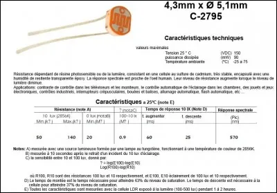 À quoi est due la variation de 50 K­ Ohms à 140 K Ohms de la résistance pour une luminosité de 10 lux ?