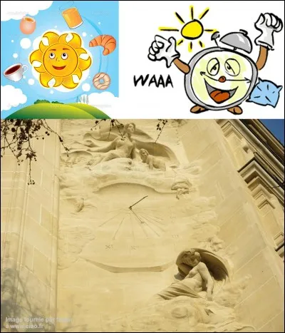 Allons au « 18 rue Perrée » !
Cet immeuble possède une statue monumentale. Elle est composée de trois parties représentant : 
- Une jeune femme entourée de rais de Lumière.
- Un cadran solaire.
- Une femme rabattant une voile.
Que représente cette statue ?