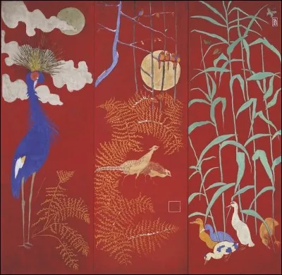 A qui doit-on le paravent large avec trois feuilles, grues et faisans ?