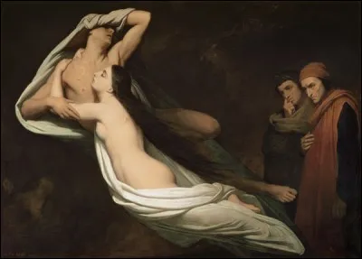 D'après le titre de cette peinture, à qui apparaissent les ombres de Francesca da Rimini et de Paolo da Verrucchio ?