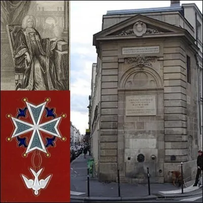 Allons à l'angle des « rues de Turenne et Charlot » !
On peut voir une fontaine. Elle célèbre le retour à la paix et la signature du traité de Ryswick avec la ligue d'Augsbourg. Cette guerre fit perdre la Lorraine à la France. Elle porte le nom du chancelier Louis Boucherat qui s'est rendu « célèbre » sous Louis XIV.
Que fit ce Louis Boucherat ?