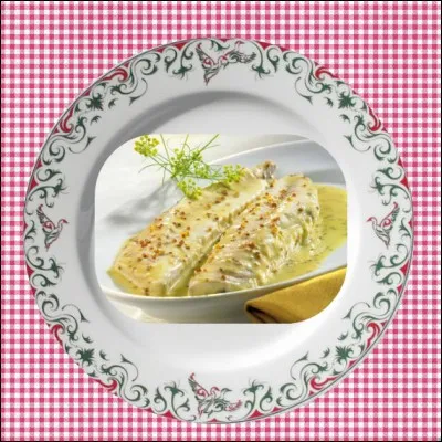 De quel poisson le cuisinier a-t-il besoin pour réaliser ce plat orné de moutarde ?