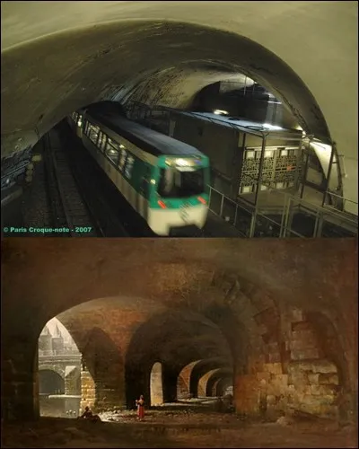 Allons prendre le métro pour prendre la ligne N°7 (Courneuve, 8 mai 1945 - mairie d'Ivry / Villejuif - Louis Aragon) à la station Châtelet.
Dans cette station, on peut constater une particularité oubliée depuis 61 ans à la date du percement des tunnels de cette ligne.
Quelle est cette particularité ?
