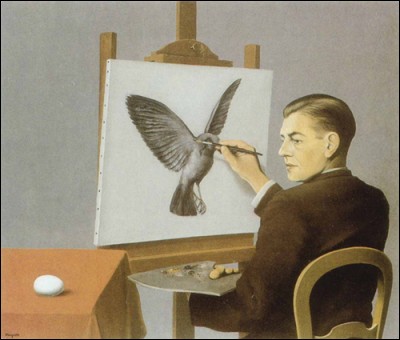 Cette oeuvre est "Clairvoyance" de René Magritte :