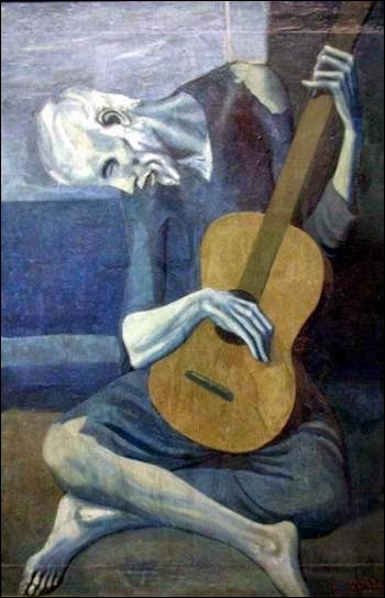 C'est Picasso qui a représenté "Le vieux guitariste aveugle" :