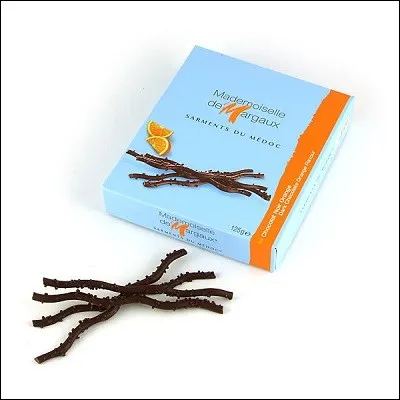 Ces sarments du Médoc, mariage subtil de chocolat noir et d'un parfum à l'orange, sont élaborés dans une chocolaterie de Margaux-Cantenac, ville située dans le département...