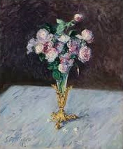 Pourriez-vous me citer le nom de ce peintre impressionniste qui réalisa, en 1883, cette huile sur toile (H : 0,61 m x L : 0,50 m) intitulée ''Bouquet de roses dans un vase de cristal'' ?