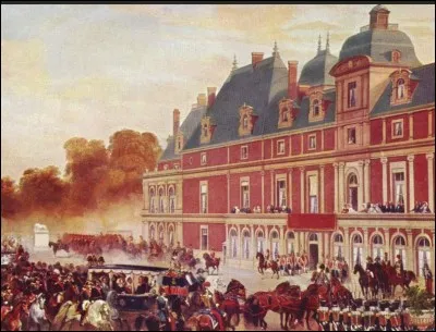 Que représente cette scène historique face au château d'Eu qui date de 1843 et 1845 ?
