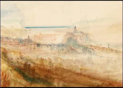 Quel est ce peintre anglais surnommé 'le peintre de la lumière' qui accompagna la reine Victoria lors de son déplacement à Eu en 1845 et qui réalisa par la suite cette aquarelle ?