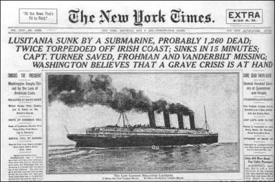 Le 7 mai 1915, le Lusitania fut torpill� au large de l'Irlande avec plus de 1200 passagers. Que provoqua cette catastrophe ?