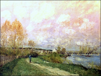 Cet impressionniste anglais a représenté à maintes fois les paysages enchanteurs, vaporeux de la Seine à Bougival. Signe de marque, le ciel occupe souvent une place essentielle dans ses toiles. "Un été à Bougival" date de 1876. Vous en ai-je trop dit ?