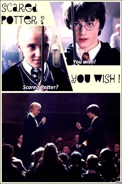 Une semaine avant Noël, soit le 17 décembre, Drago assiste au club de duel organisé par Lockhart. Durant ce petit club d'entraînement de défense, il affronte "Monsieur Potter". Quel est le premier sort qu'il jette à ce dernier ?