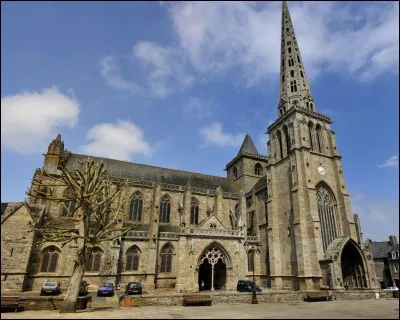 Dédiée à Saint Tugdual, cette cathédrale a été construite au XIVe siècle à la place d'un édifice roman dont une tour constitue le vestige. Construite en granit, elle présente une architecture originale et trois tours ; un cloître gothique complète l'ensemble religieux. Quelle est cette cathédrale ?