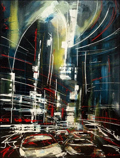 La peinture en fusion, en éclats et jets dynamiques, ici, dans des déclinaisons sombres, griffées de traits de couleurs vives et miraculeusement éclairées de lumière venue d'en haut. Quel nom porte ce tableau ?