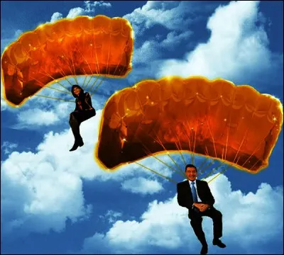 Si vous ne le voyez pas bien, les parachutes sont de couleur dorée. En quoi ces personnes sont-elles déguisées ?