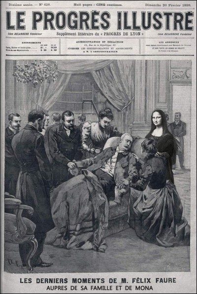 16 février 1899, fatigué par les devoirs dûs à sa charge, le président Félix Faure fait venir sa maîtresse à l'Elysée pour une séance de relaxation, mal lui en prend !