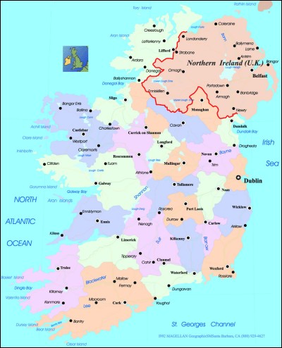 Partie 1 : géographie. Sur combien de kilomètres carrés s'étend l'Irlande ? (Sans compter l'Irlande du Nord)